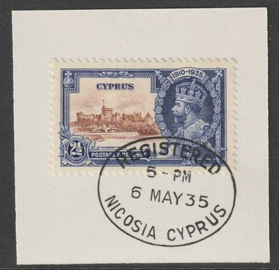 Cyprus 1935 KG5 Silver Jubilee 2.5pi on piece with full strike of Madame Joseph forged postmark type 132