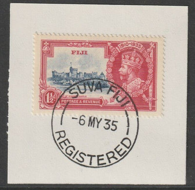 Fiji 1935 KG5 Silver Jubilee 1.5d on piece with full strike of Madame Joseph forged postmark type 161