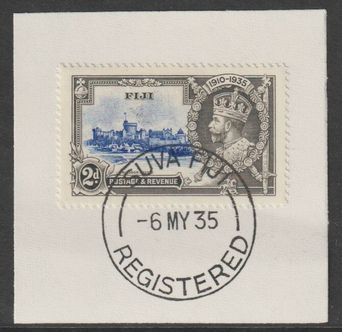 Fiji 1935 KG5 Silver Jubilee 2d on piece with full strike of Madame Joseph forged postmark type 161