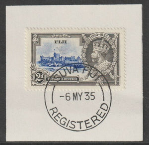 Fiji 1935 KG5 Silver Jubilee 2d on piece with full strike of Madame Joseph forged postmark type 161