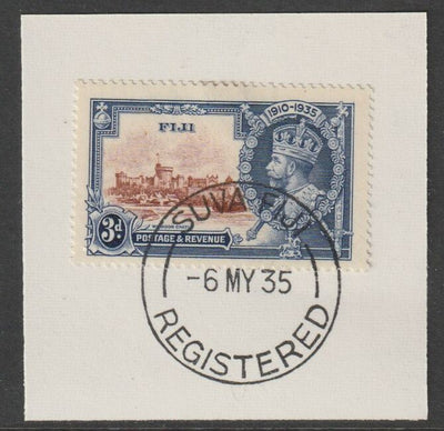 Fiji 1935 KG5 Silver Jubilee 3d on piece with full strike of Madame Joseph forged postmark type 161
