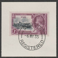 Fiji 1935 KG5 Silver Jubilee 1s on piece with full strike of Madame Joseph forged postmark type 161