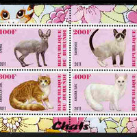 Burundi 2011 Domestic Cats #1 - pink background perf sheetlet containing 4 values unmounted mint