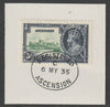 Ascension 1935 KG5 Silver Jubilee 5d on piece with full strike of Madame Joseph forged postmark type 22