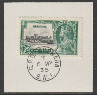 Grenada 1935 KG5 Silver Jubilee 1/2d on piece with full strike of Madame Joseph forged postmark type 203