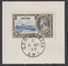 Grenada 1935 KG5 Silver Jubilee 1d on piece with full strike of Madame Joseph forged postmark type 203