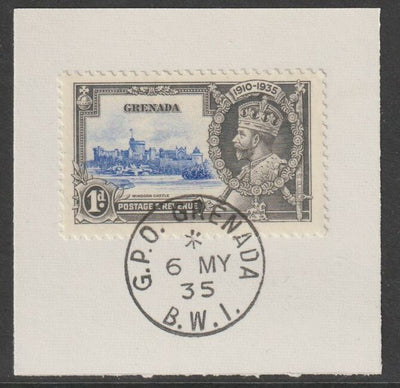 Grenada 1935 KG5 Silver Jubilee 1d on piece with full strike of Madame Joseph forged postmark type 203