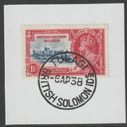 Solomon Islands 1935 KG5 Silver Jubilee 1.5d on piece with full strike of Madame Joseph forged postmark type 96