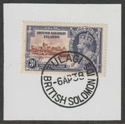 Solomon Islands 1935 KG5 Silver Jubilee 3d on piece with full strike of Madame Joseph forged postmark type 96