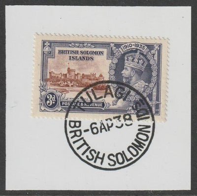 Solomon Islands 1935 KG5 Silver Jubilee 3d on piece with full strike of Madame Joseph forged postmark type 96
