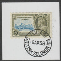 Solomon Islands 1935 KG5 Silver Jubilee 6d on piece with full strike of Madame Joseph forged postmark type 96