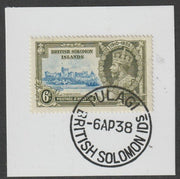 Solomon Islands 1935 KG5 Silver Jubilee 6d on piece with full strike of Madame Joseph forged postmark type 96