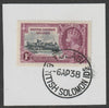 Solomon Islands 1935 KG5 Silver Jubilee 1s on piece with full strike of Madame Joseph forged postmark type 96