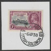 Solomon Islands 1935 KG5 Silver Jubilee 1s on piece with full strike of Madame Joseph forged postmark type 96