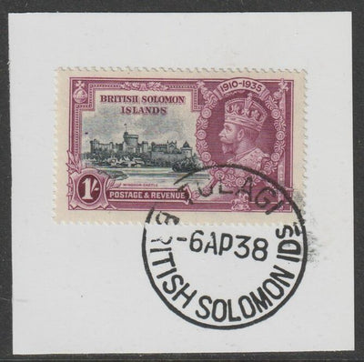 Solomon Islands 1935 KG5 Silver Jubilee 1s on piece with full strike of Madame Joseph forged postmark type 96