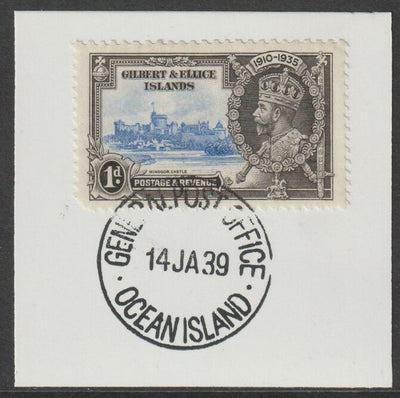 Gilbert & Ellice Islands 1935 KG5 Silver Jubilee 1d on piece with full strike of Madame Joseph forged postmark type 191