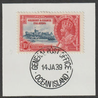 Gilbert & Ellice Islands 1935 KG5 Silver Jubilee 1.5d on piece with full strike of Madame Joseph forged postmark type 191