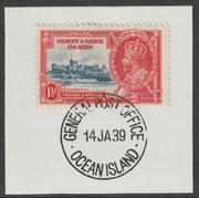 Gilbert & Ellice Islands 1935 KG5 Silver Jubilee 1.5d on piece with full strike of Madame Joseph forged postmark type 191