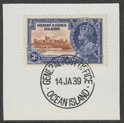Gilbert & Ellice Islands 1935 KG5 Silver Jubilee 3d on piece with full strike of Madame Joseph forged postmark type 191