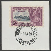Gilbert & Ellice Islands 1935 KG5 Silver Jubilee 1s on piece with full strike of Madame Joseph forged postmark type 191