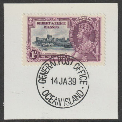 Gilbert & Ellice Islands 1935 KG5 Silver Jubilee 1s on piece with full strike of Madame Joseph forged postmark type 191