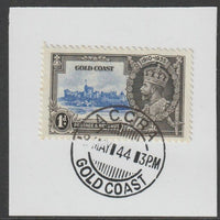Gold Coast 1935 KG5 Silver Jubilee 1d on piece with full strike of Madame Joseph forged postmark type 198