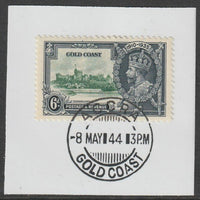 Gold Coast 1935 KG5 Silver Jubilee 6d on piece with full strike of Madame Joseph forged postmark type 198