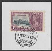 Gold Coast 1935 KG5 Silver Jubilee 1s on piece with full strike of Madame Joseph forged postmark type 198