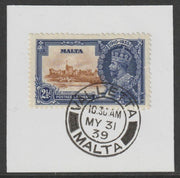 Malta 1935 KG5 Silver Jubilee 2.5d on piece with full strike of Madame Joseph forged postmark type 248