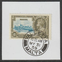 Malta 1935 KG5 Silver Jubilee 6d on piece with full strike of Madame Joseph forged postmark type 248