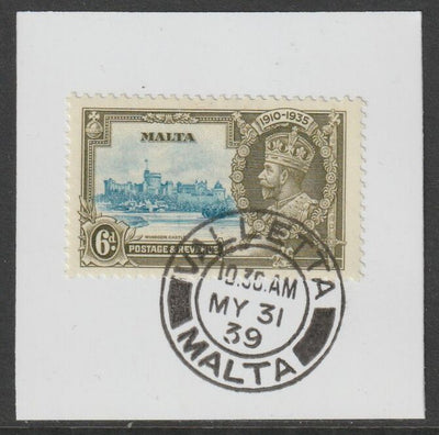 Malta 1935 KG5 Silver Jubilee 6d on piece with full strike of Madame Joseph forged postmark type 248
