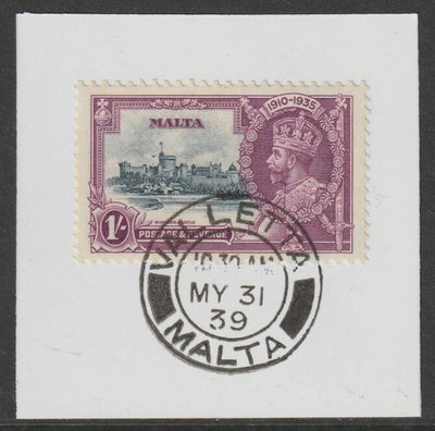 Malta 1935 KG5 Silver Jubilee 1s on piece with full strike of Madame Joseph forged postmark type 248