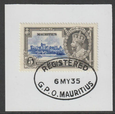 Mauritius 1935 KG5 Silver Jubilee 5c on piece with full strike of Madame Joseph forged postmark type 253