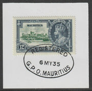 Mauritius 1935 KG5 Silver Jubilee 12c on piece with full strike of Madame Joseph forged postmark type 253