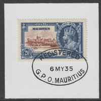 Mauritius 1935 KG5 Silver Jubilee 20c on piece with full strike of Madame Joseph forged postmark type 253