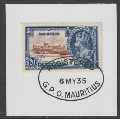 Mauritius 1935 KG5 Silver Jubilee 20c on piece with full strike of Madame Joseph forged postmark type 253