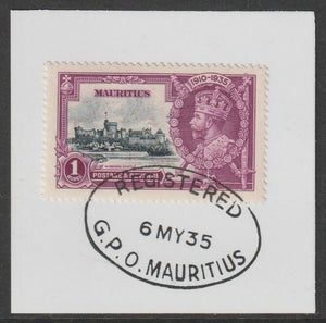 Mauritius 1935 KG5 Silver Jubilee 1r on piece with full strike of Madame Joseph forged postmark type 253