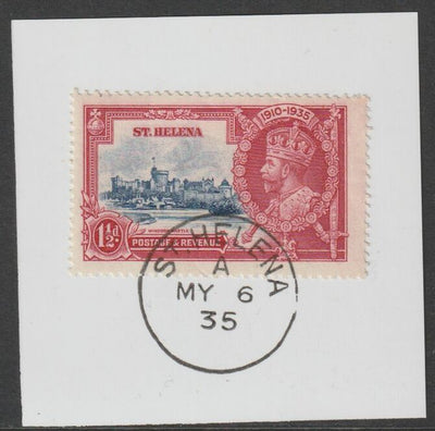 St Helena 1935 KG5 Silver Jubilee 1.5d on piece with full strike of Madame Joseph forged postmark type 342