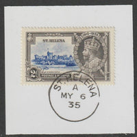 St Helena 1935 KG5 Silver Jubilee 2d on piece with full strike of Madame Joseph forged postmark type 342