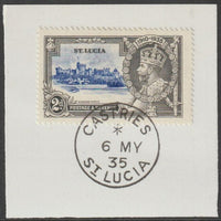 St Lucia 1935 KG5 Silver Jubilee 2d on piece with full strike of Madame Joseph forged postmark type 358