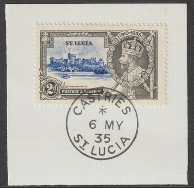 St Lucia 1935 KG5 Silver Jubilee 2d on piece with full strike of Madame Joseph forged postmark type 358