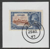 Ceylon 1935 KG5 Silver Jubilee 20c on piece with full strike of Madame Joseph forged postmark type 122 (1947 cancel)