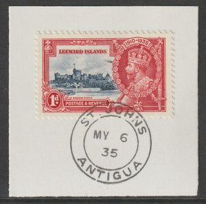 Leeward Islands 1935 KG5 Silver Jubilee 1d on piece with full strike of Madame Joseph forged postmark type 16 (Antigua dated 6 May 1935)