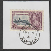 Leeward Islands 1935 KG5 Silver Jubilee 1s on piece with full strike of Madame Joseph forged postmark type 16 (Antigua dated 6 May 1935)