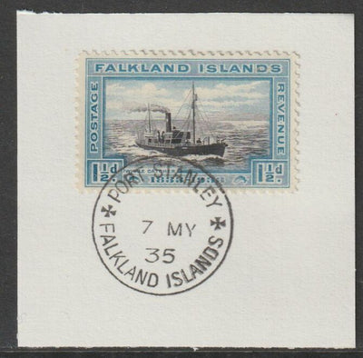 Falkland Islands 1933 Centenary 1.5d on piece with full strike of Madame Joseph forged postmark type 155