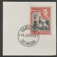 Bermuda 1938 KG6 3d black & rose-red on piece cancelled with full strike of Madame Joseph forged postmark type 64