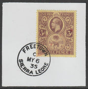 Sierra Leone 1912 KG5 3d purple on yellow on piece with full strike of Madame Joseph forged postmark type 393