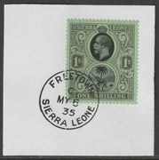 Sierra Leone 1912-27 KG5 1s black on green on piece with full strike of Madame Joseph forged postmark type 393