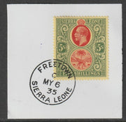 Sierra Leone 1912-27 KG5 5s red & green on yellow on piece with full strike of Madame Joseph forged postmark type 393
