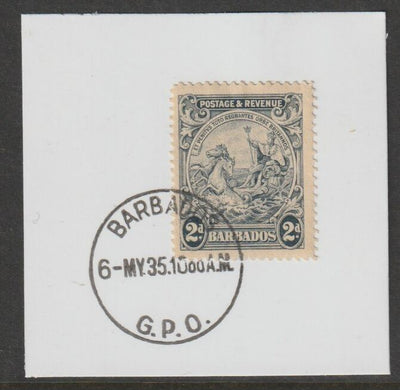 Barbados 1925 KG5 Britannia 2d grey on piece with full strike of Madame Joseph forged postmark type 46